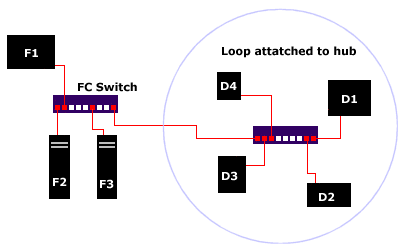 Switched Fabric with Fibre Channel Hub